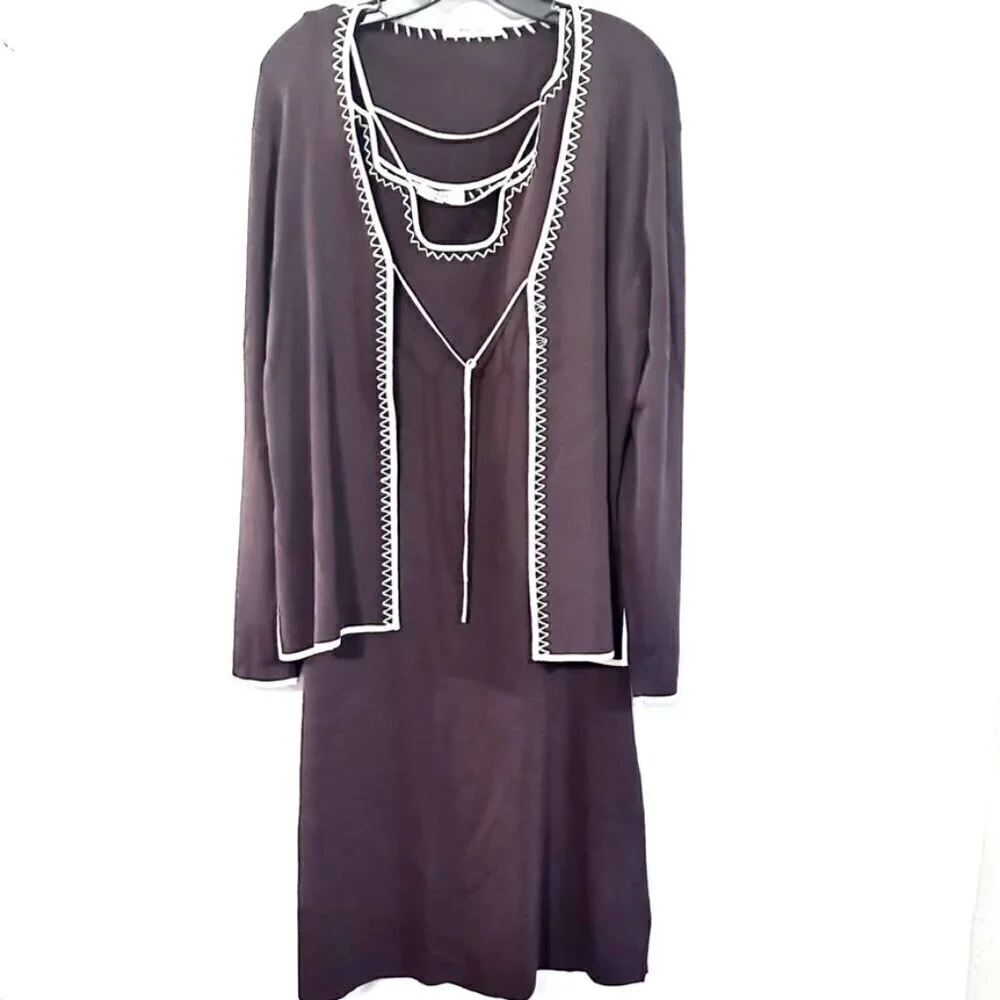Vertigo Paris Two Piece Set Brown Embroidered Dress Jacket Size Large - Picture 5 of 10